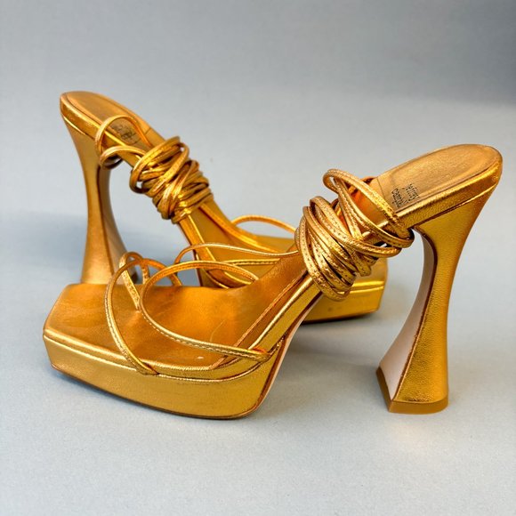 Jeffrey Campbell Metallic Gold Wrap Tie Sandal Platform Heels, 8 - Picture 5 of 10